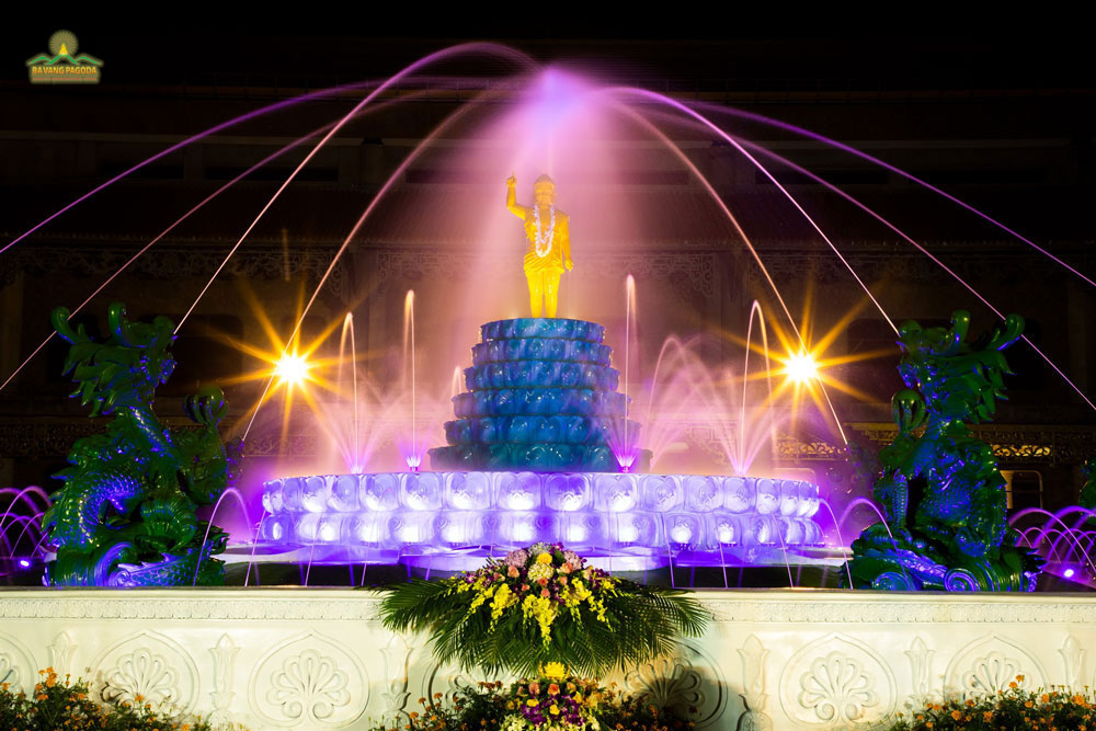 When the Buddha was born, nine dragons spouted water to bathe his body (Illustration: The statue of the new-born Buddha at Ba Vang Pagoda, Vietnam)