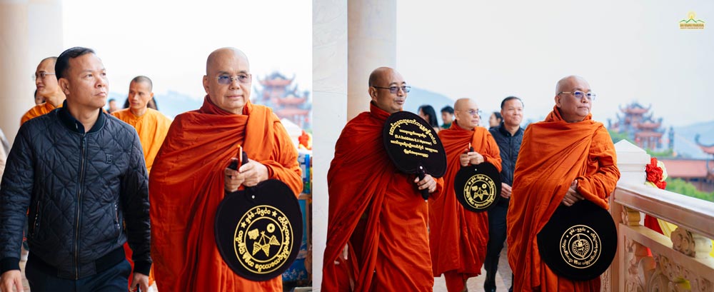 The delegation visited the Worlds Biggest On-mountain Buddhist Lecture Hall and also witnessed the practice of the fourfold assembly of the pagoda on the monthly Uposatha day (Eight Precepts Observance Day)