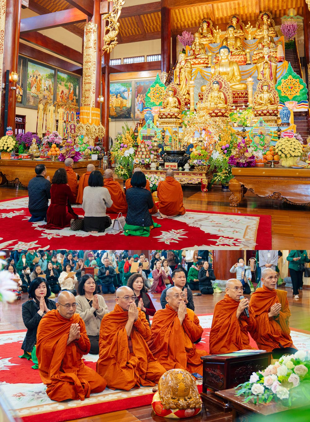 The revered Sangha conducted a solemn recitation of scriptures at Ba Vang Pagoda