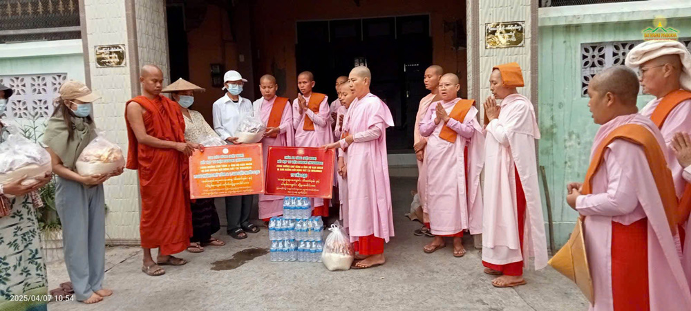 The offerings were respectfully presented to the Buddhist nuns in Nun schools on Mandalay Hill, Myanmar