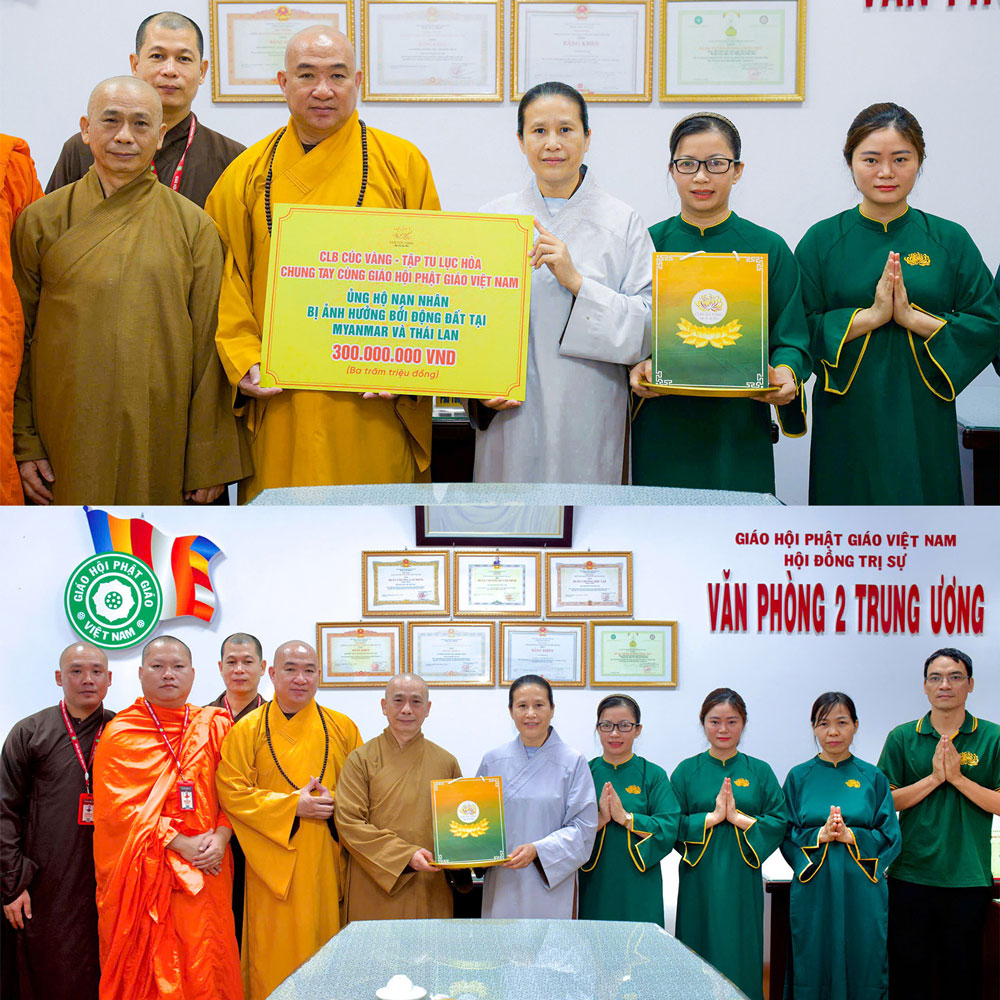 At the Central Office 2, Ms. Pham Thi Yen, chairwoman, along with Buddhist representatives of the club, made a financial contribution of 300 million VND to support the victims of the earthquake in Myanmar and Thailand. Though it may not be a great support, hopefully it can ease the burdens of those going through this difficult time