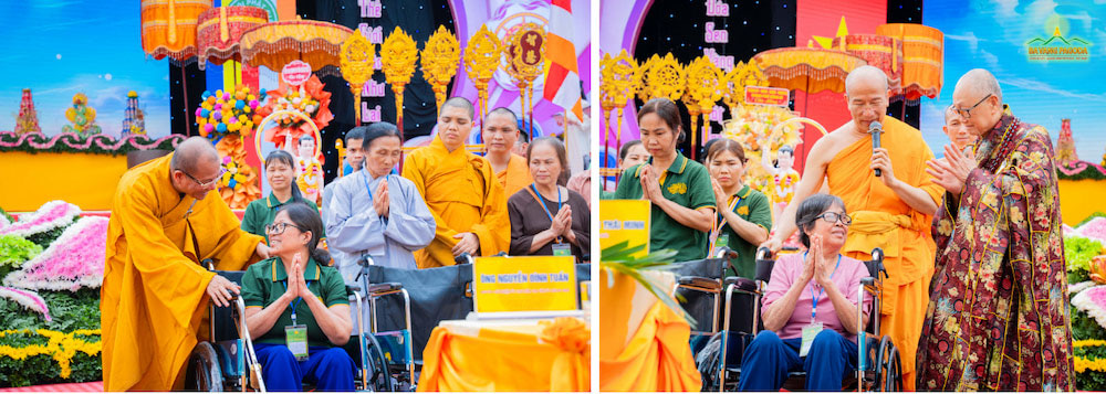 Meaningful gifts: Venerable Thich Truc Thai Minh and the Sangha present wheelchairs to those in need