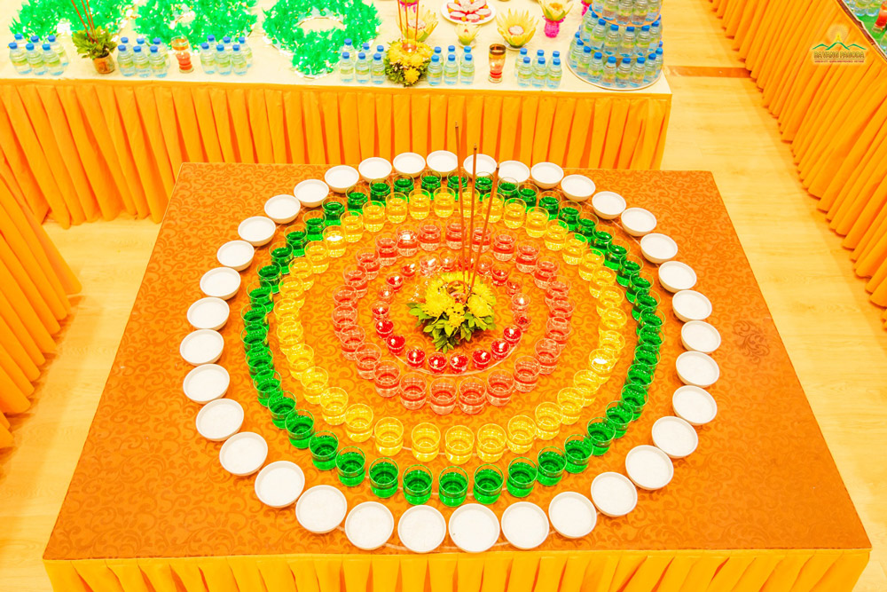 Numerous beautiful dishes were meticulously prepared by the lay Buddhists