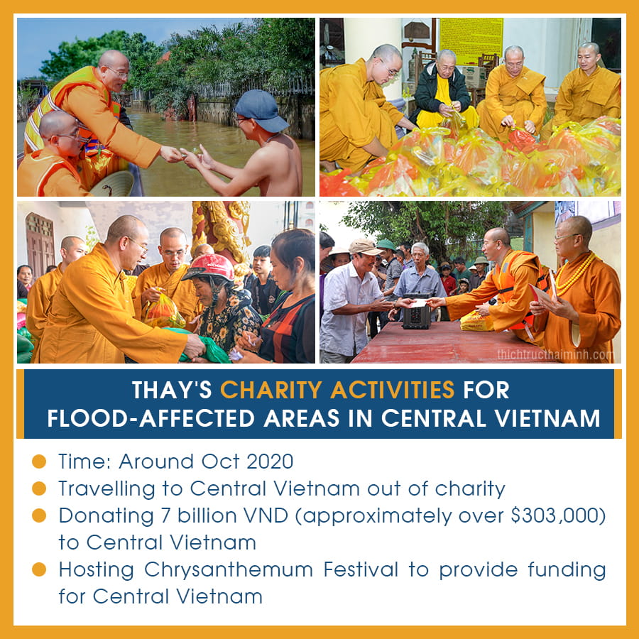 Thays charity activities for flood-affected areas in Central Vietnam.