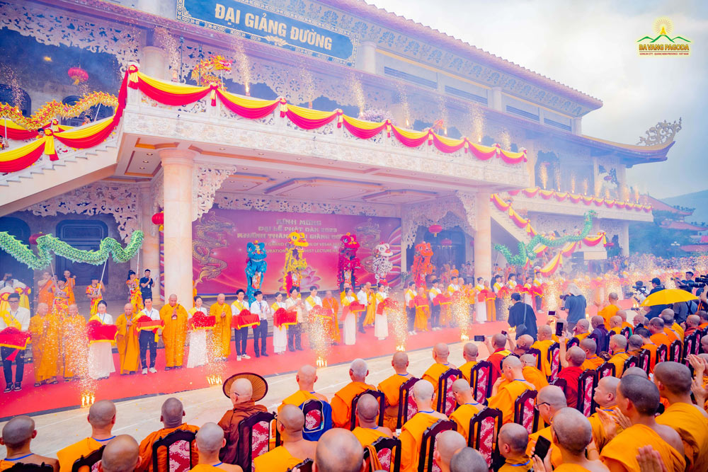 A proud moment at the ribbon-cutting ceremony for the inauguration of the worlds biggest on-mountain Buddhist Lecture Hall
