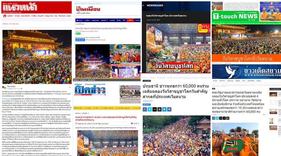 A huge spread in the “Golden Pagoda Land”: 23 Thai newspapers reported on the Grand Celebration of Vesak 2023 at ba Vang Pagoda