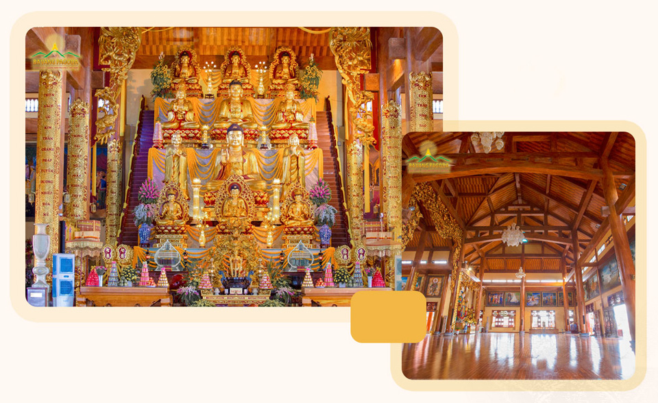 The Main Halls spacious and solemn architecture stems from the noble wish of Thay Thich Truc Thai Minh to disseminate the Buddha Dharma. It serves as the primary venue for multitudes of Buddhist followers to learn and practice Buddhism.