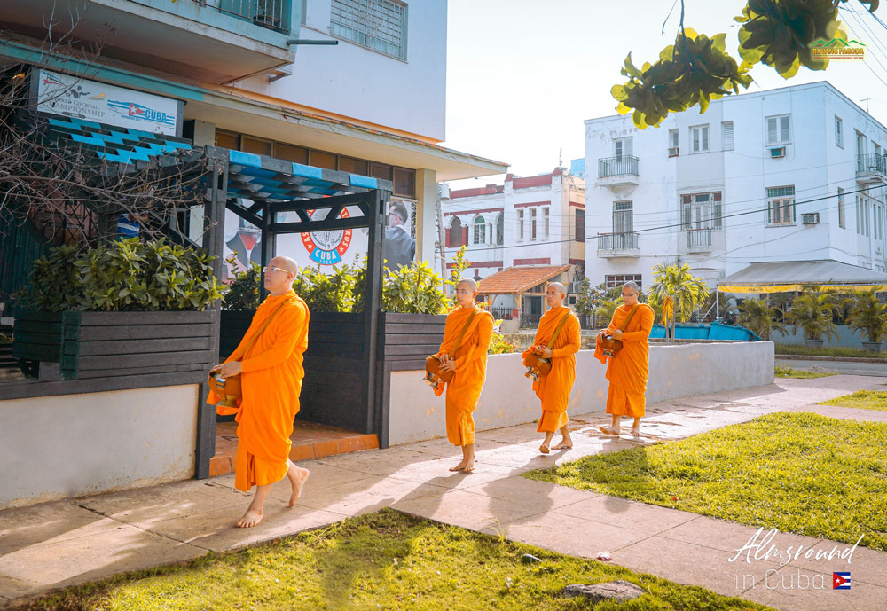 “Monks go on alms rounds to form a connection with givers and to give them the chance to create blessings when they make offerings to the Buddhist monks,” taught Thay Thich Truc Thai Minh.