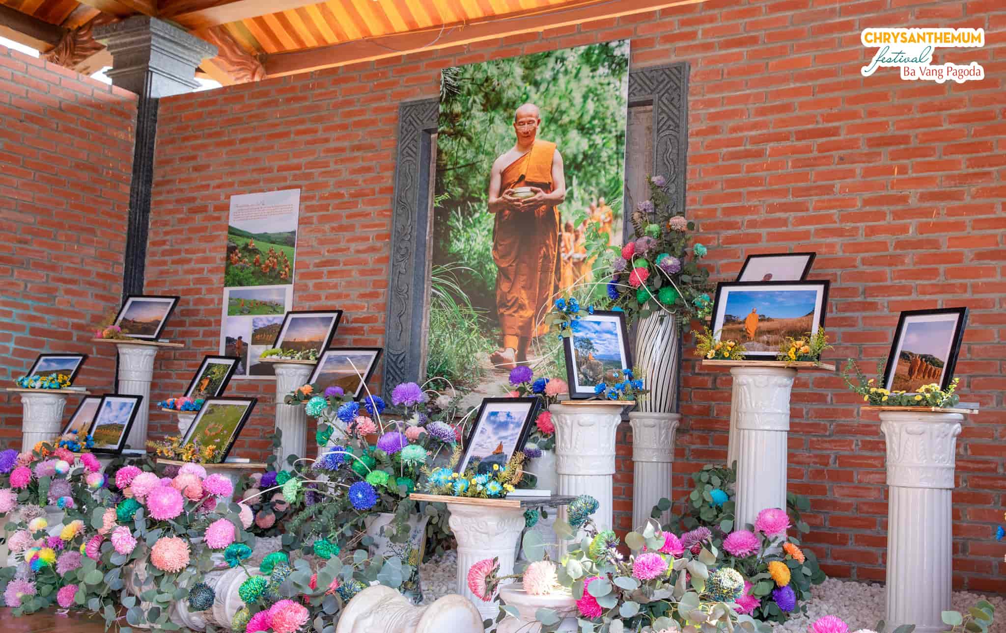 A small part of the Photo Exhibition at Chrysanthemum Festival 2020 - Ba Vang Pagoda. The exhibition is decorated with various colourful chrysanthemums.