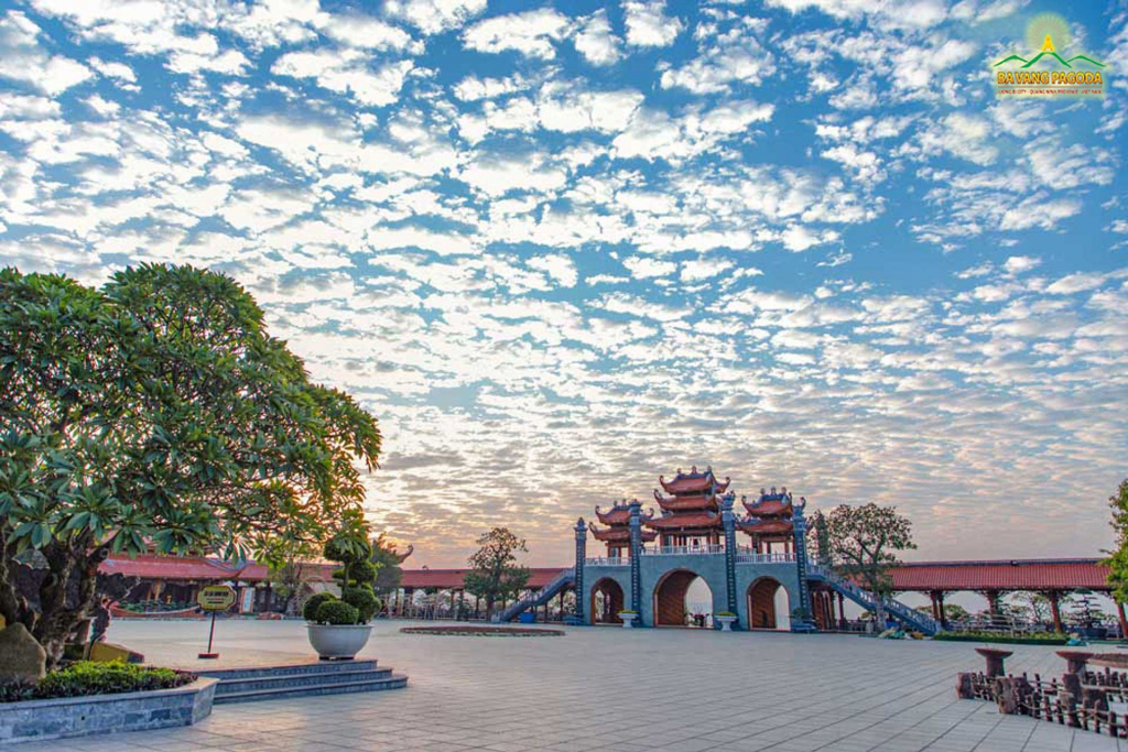 Dawn at the Main Hall yard of Ba Vang Pagoda.