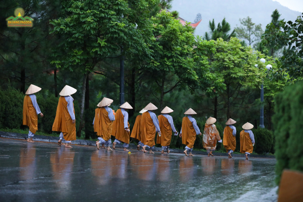 Nuns of Ba Vang Pagoda in an early morning cultivation session programme.