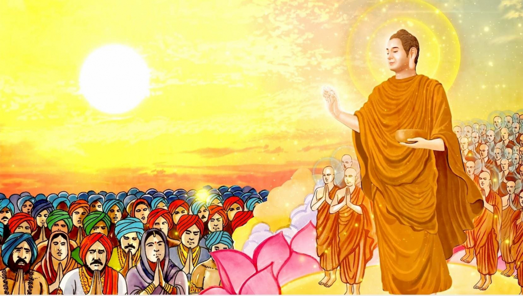 The Buddha and His Sangha coming to Vesali at the request of leaders of Licchavi