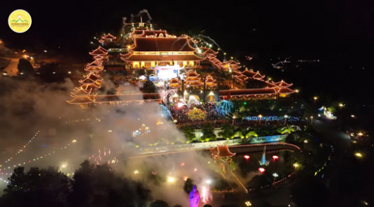 Vesak sparkling flower parade at Ba Vang Pagoda, Vietnam